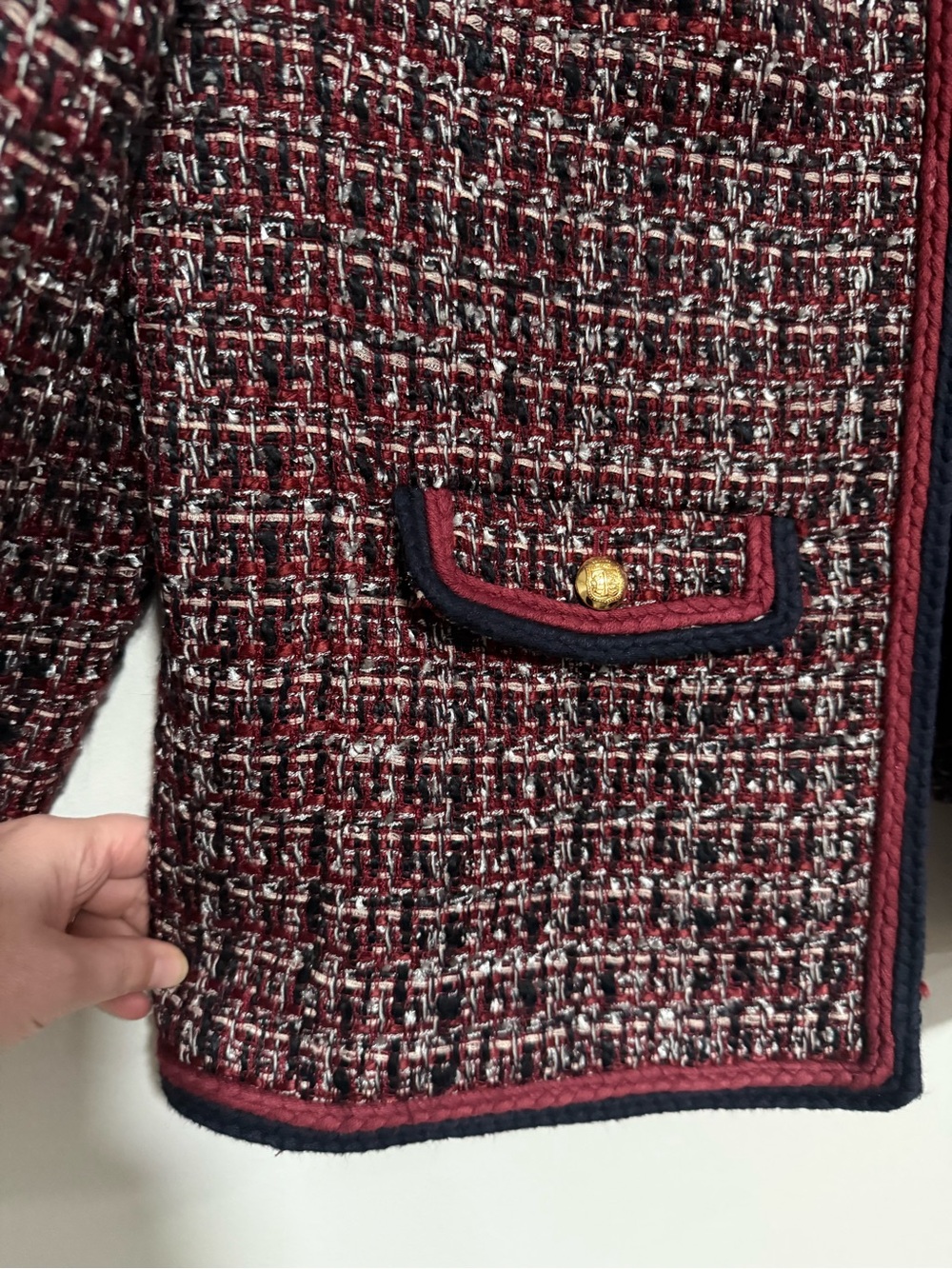 Talbots Burgundy/Navy Round Neck Tweed Blazer Jacket Size 14 Classic Office - Picture 6 of 11